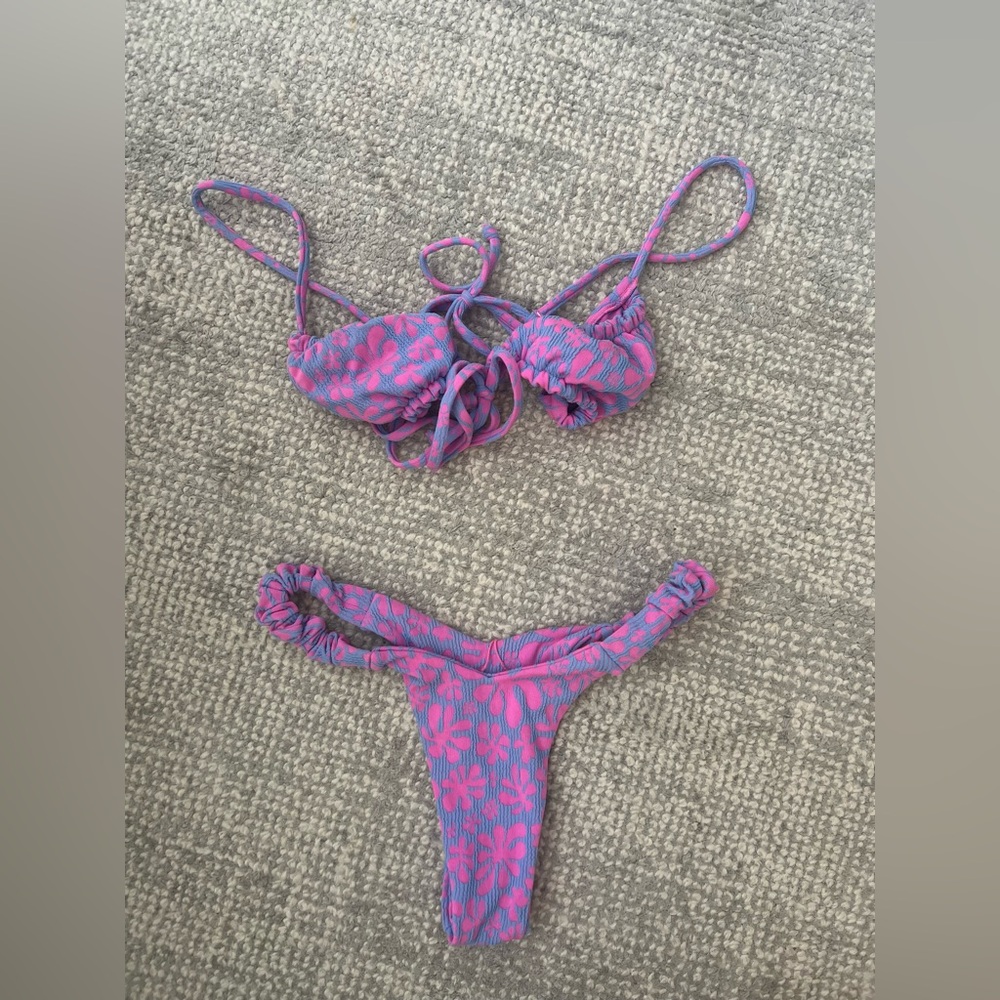 Kulani Kinis Pink and Purple Floral Textured Bikini Set
